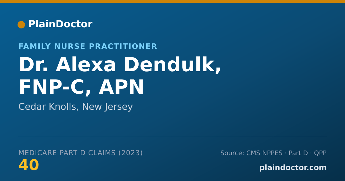 Shareable card for Alexa Dendulk, FNP-C, APN - Family Nurse Practitioner, Cedar Knolls, NJ