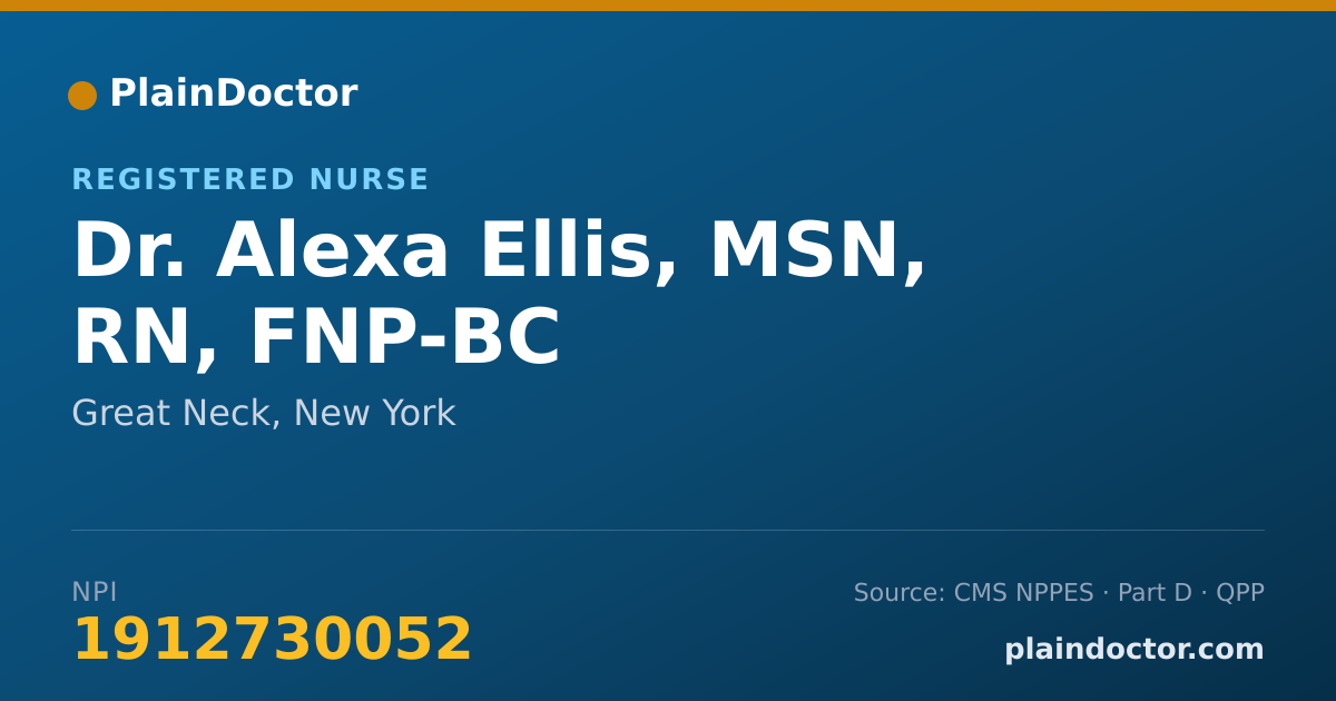 Shareable card for Alexa Ellis, MSN, RN, FNP-BC - Registered Nurse, Great Neck, NY