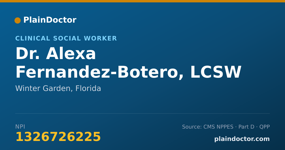 Shareable card for Alexa Fernandez-Botero, LCSW - Clinical Social Worker, Winter Garden, FL