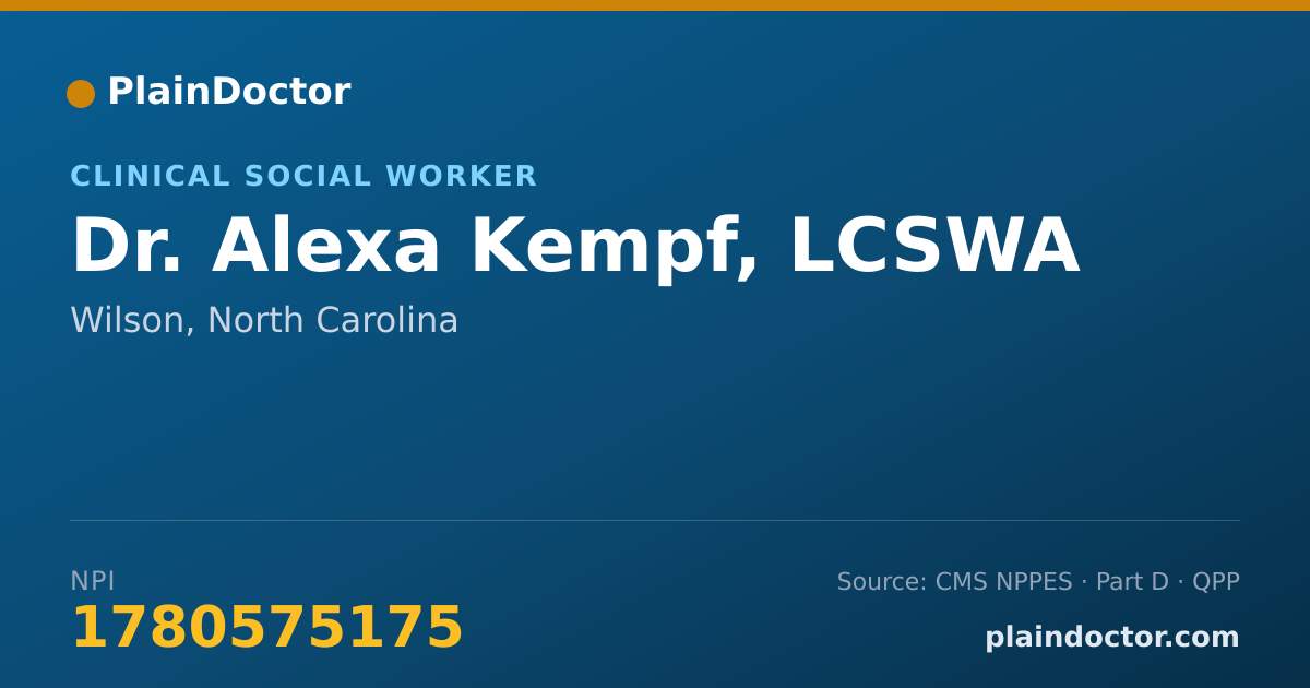 Shareable card for Alexa Kempf, LCSWA - Clinical Social Worker, Wilson, NC
