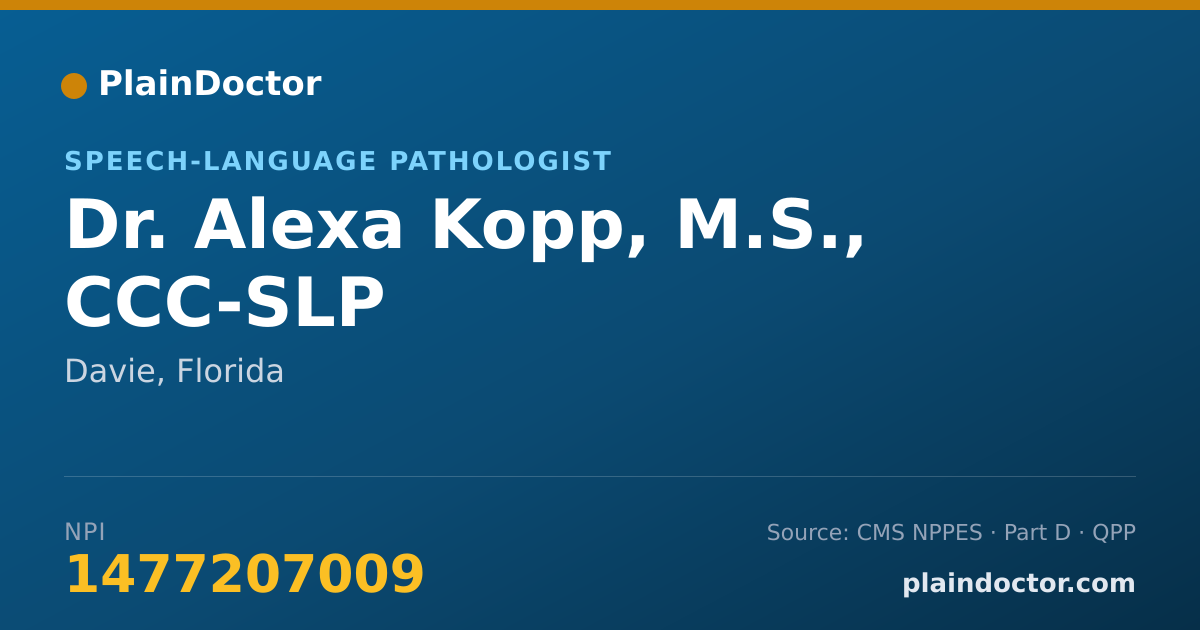 Shareable card for Alexa Kopp, M.S., CCC-SLP - Speech-Language Pathologist, Davie, FL