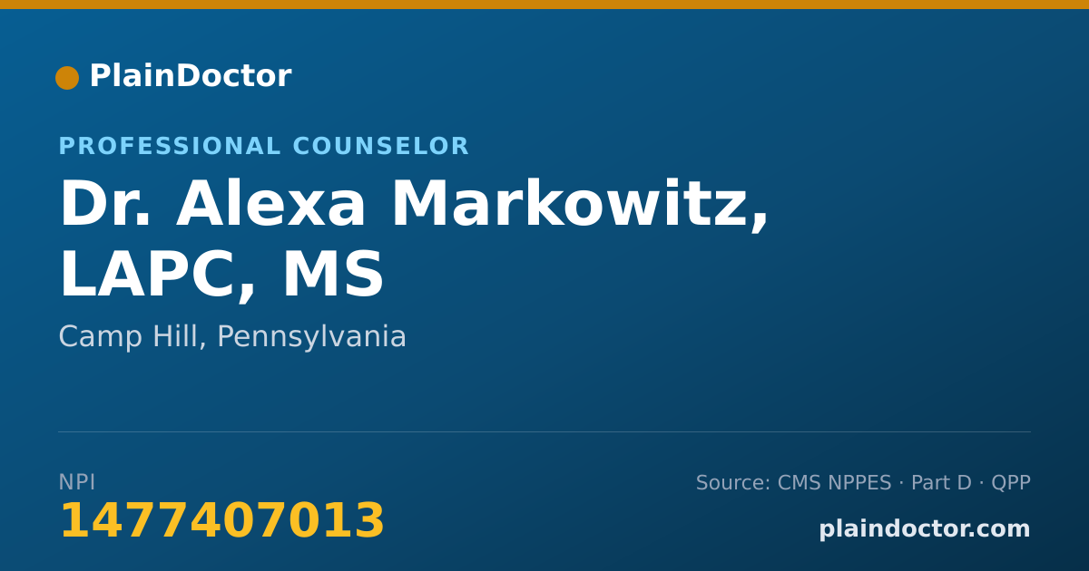 Shareable card for Alexa Markowitz, LAPC, MS - Professional Counselor, Camp Hill, PA
