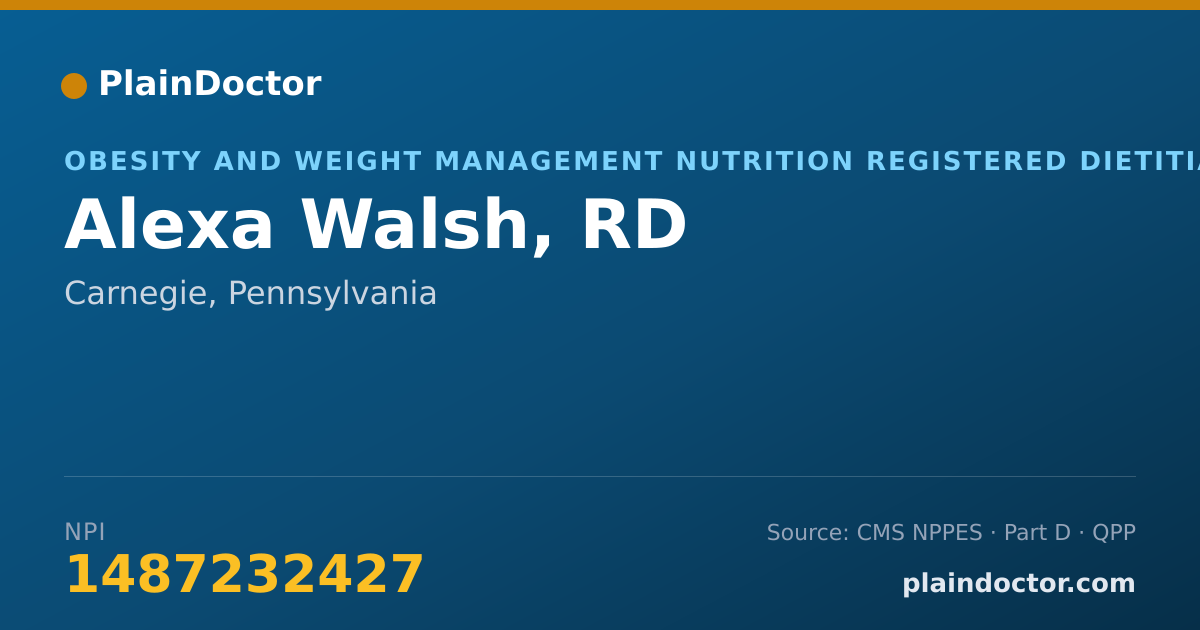 Shareable card for Alexa Walsh, RD - Obesity and Weight Management Nutrition Registered Dietitian, Carnegie, PA