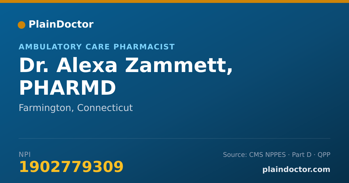 Shareable card for Alexa Zammett, PHARMD - Ambulatory Care Pharmacist, Farmington, CT