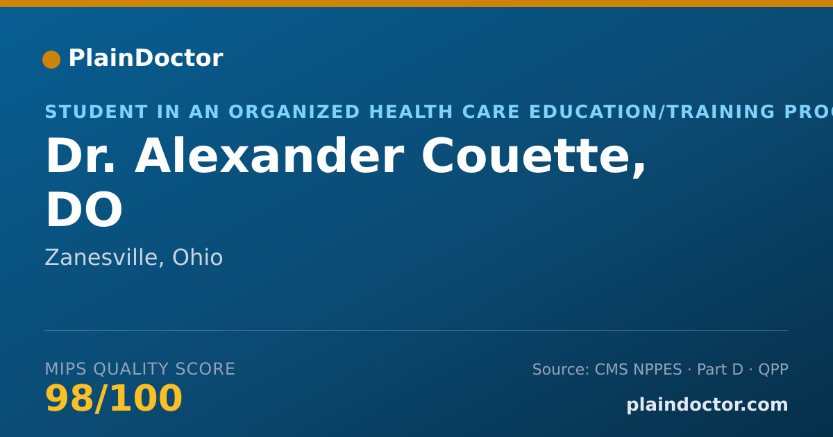 Shareable card for Alexander Couette, DO - Student in an Organized Health Care Education/Training Program, Zanesville, OH