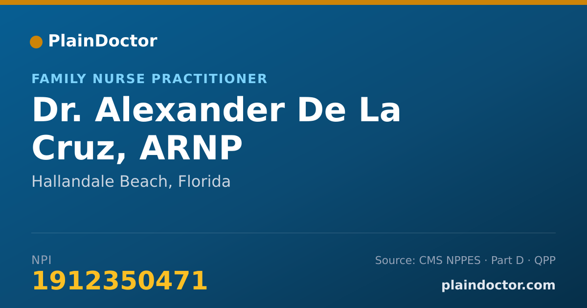 Shareable card for Alexander De La Cruz, ARNP - Family Nurse Practitioner, Hallandale Beach, FL