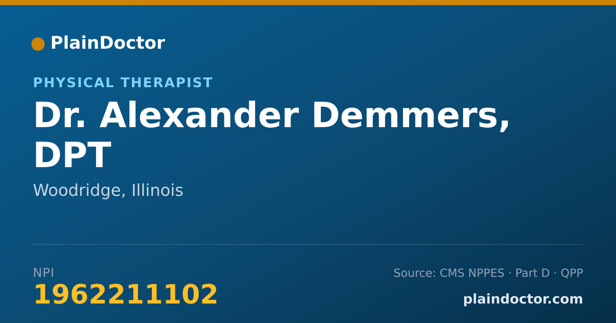 Shareable card for Alexander Demmers, DPT - Physical Therapist, Woodridge, IL