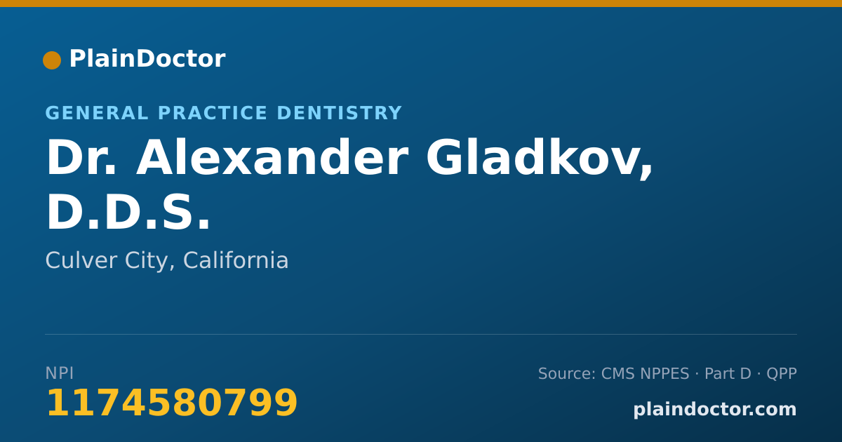 Shareable card for Alexander Gladkov, D.D.S. - General Practice Dentistry, Culver City, CA