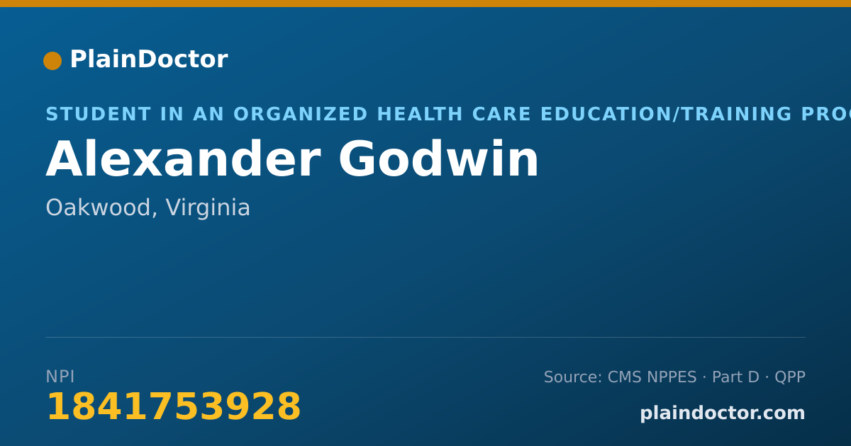 Shareable card for Alexander Godwin - Student in an Organized Health Care Education/Training Program, Oakwood, VA