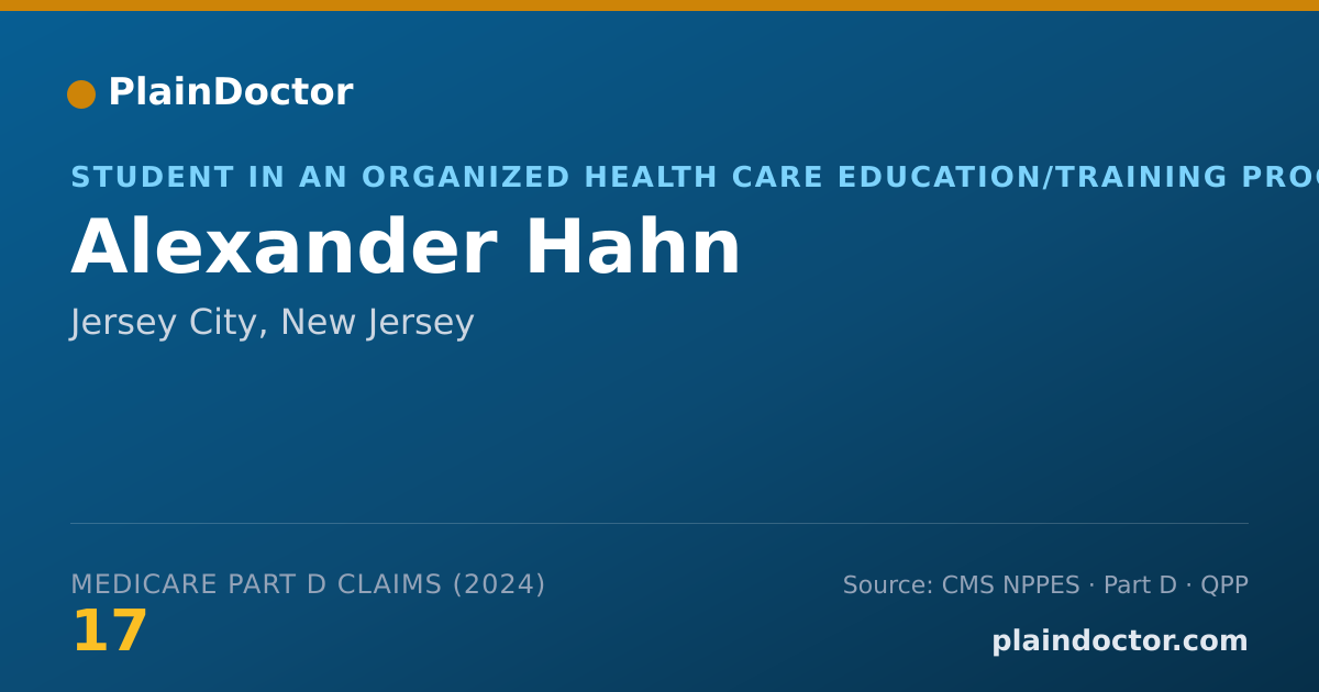 Shareable card for Alexander Hahn - Student in an Organized Health Care Education/Training Program, Jersey City, NJ