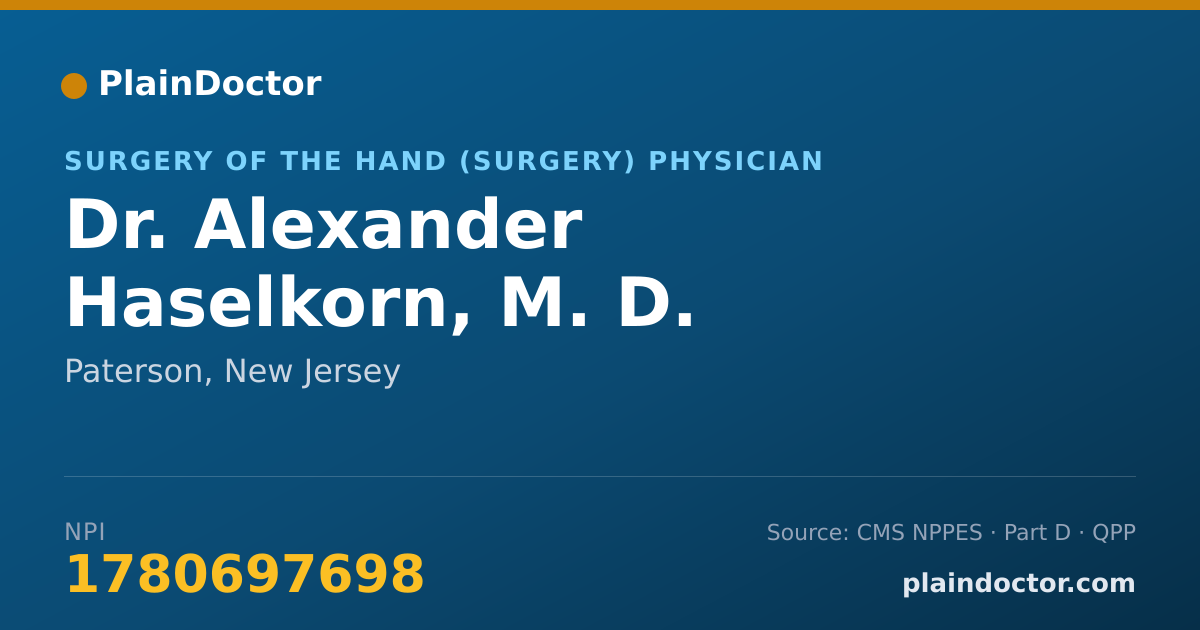 Shareable card for Alexander Haselkorn, M. D. - Surgery of the Hand (Surgery) Physician, Paterson, NJ