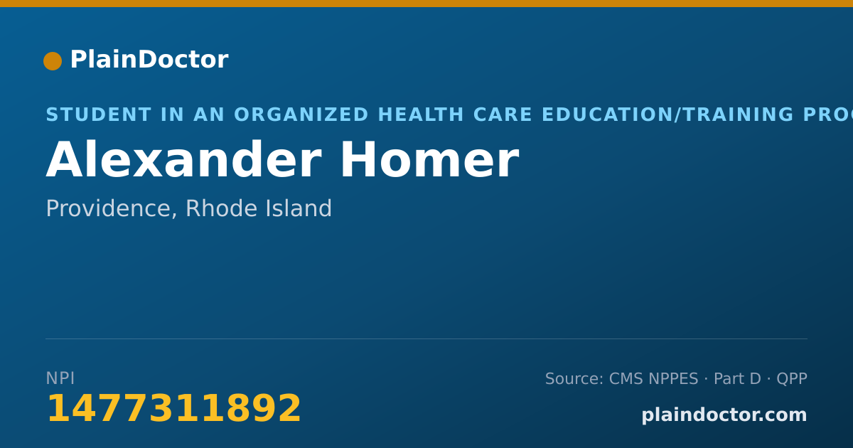 Shareable card for Alexander Homer - Student in an Organized Health Care Education/Training Program, Providence, RI