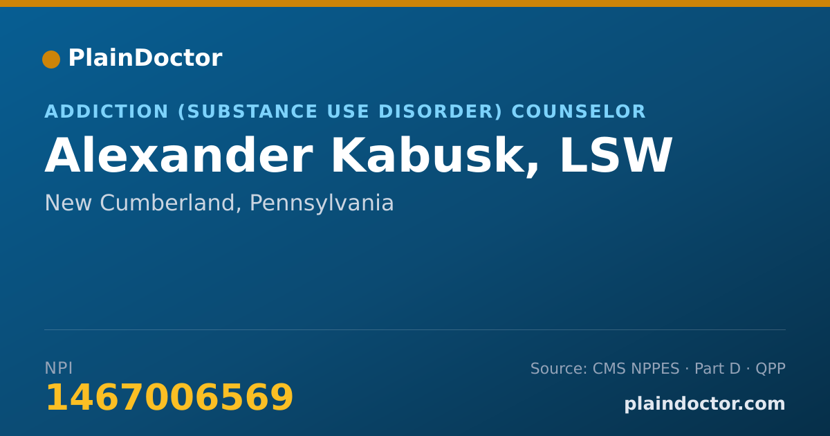 Shareable card for Alexander Kabusk, LSW - Addiction (Substance Use Disorder) Counselor, New Cumberland, PA