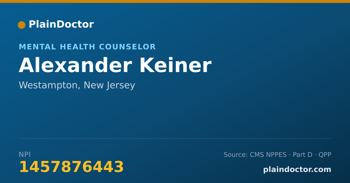 Shareable card for Alexander Keiner - Mental Health Counselor, Westampton, NJ