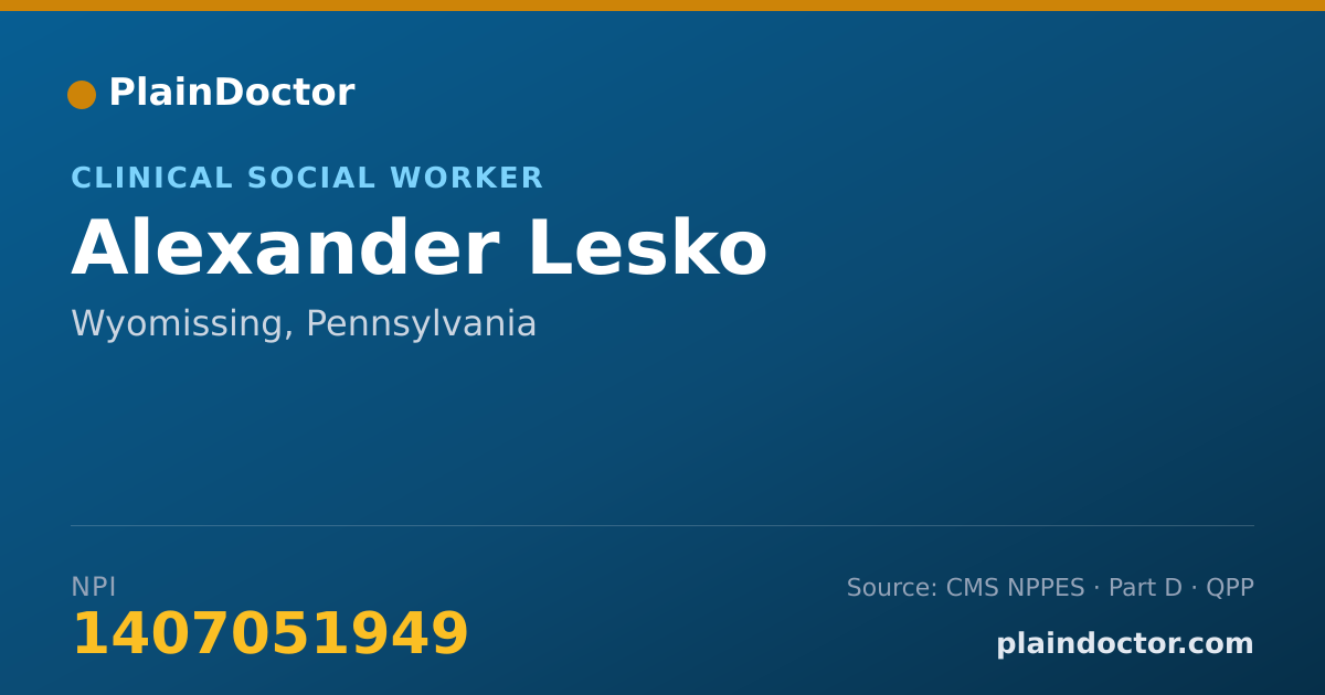 Shareable card for Alexander Lesko - Clinical Social Worker, Wyomissing, PA