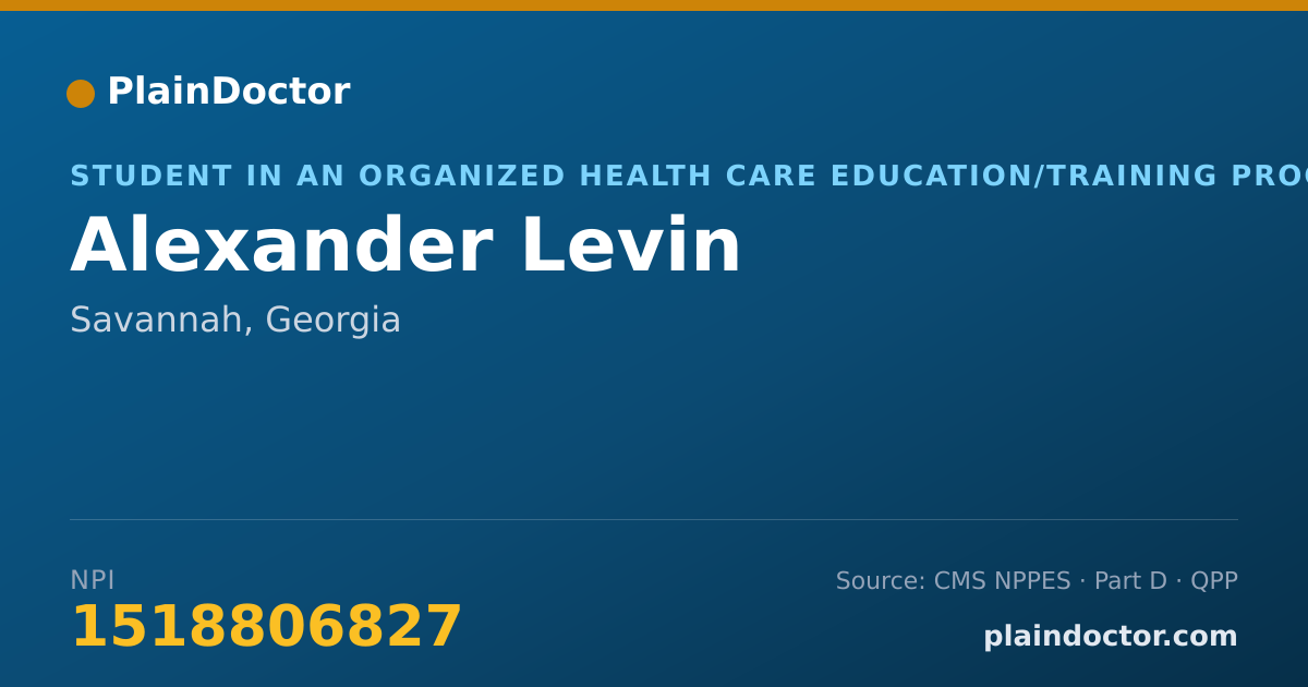 Shareable card for Alexander Levin - Student in an Organized Health Care Education/Training Program, Savannah, GA