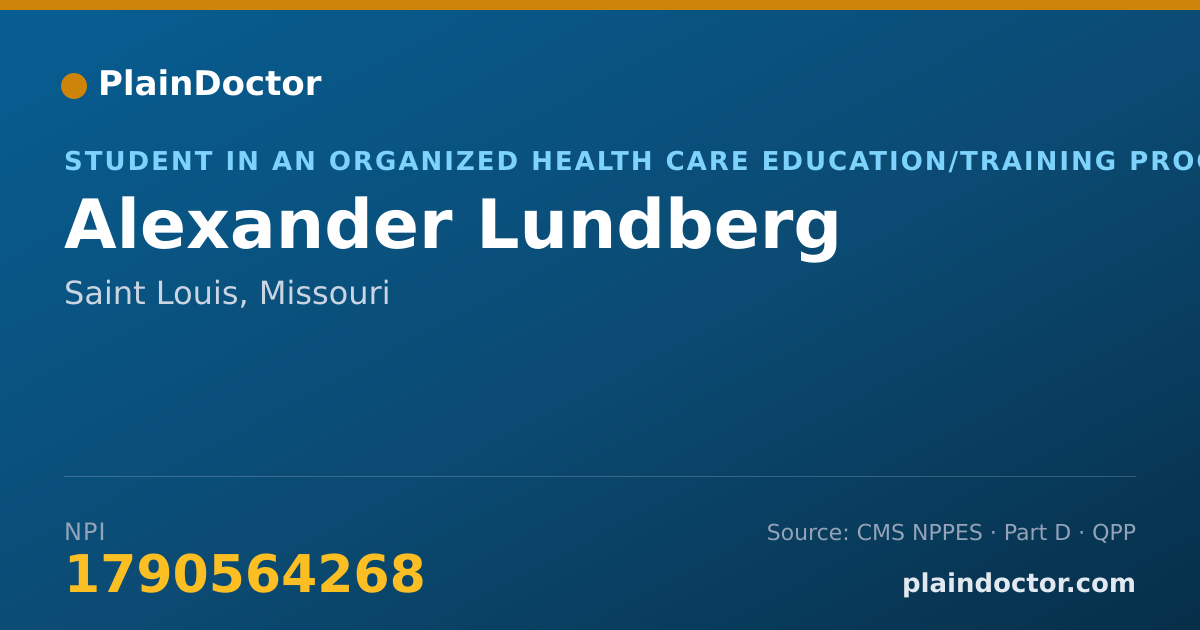Shareable card for Alexander Lundberg - Student in an Organized Health Care Education/Training Program, Saint Louis, MO