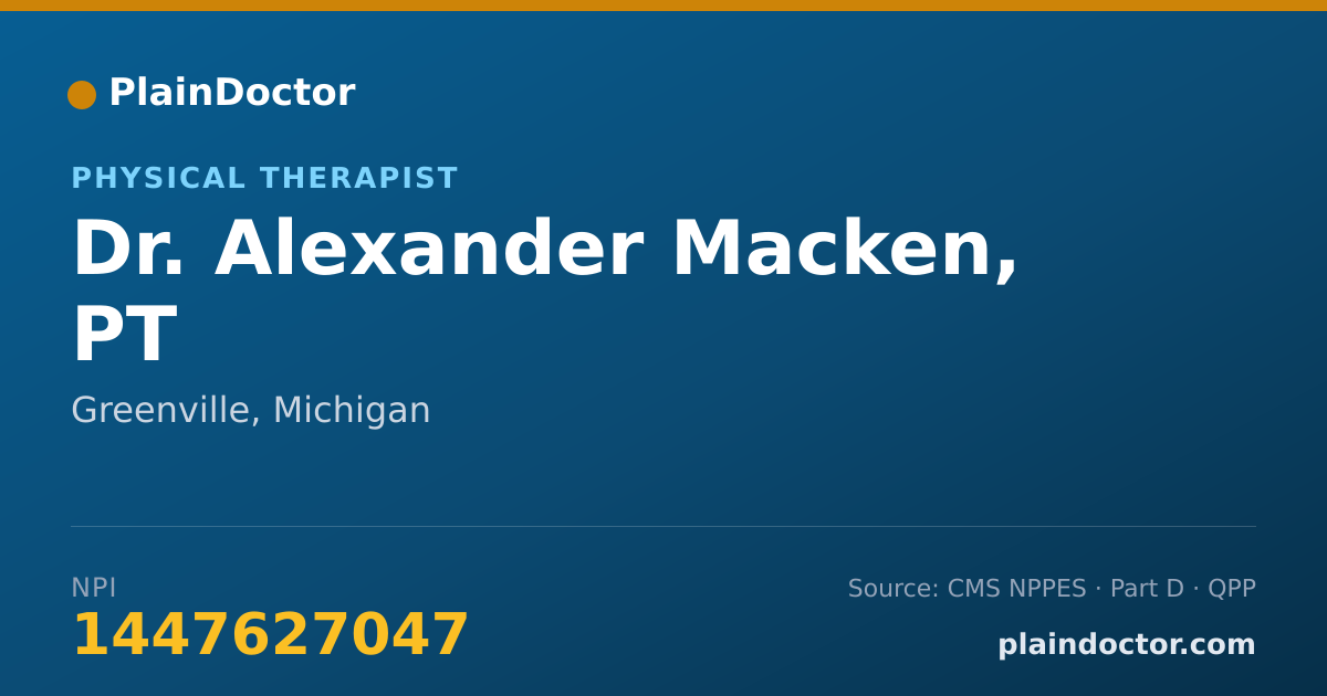 Shareable card for Alexander Macken, PT - Physical Therapist, Greenville, MI