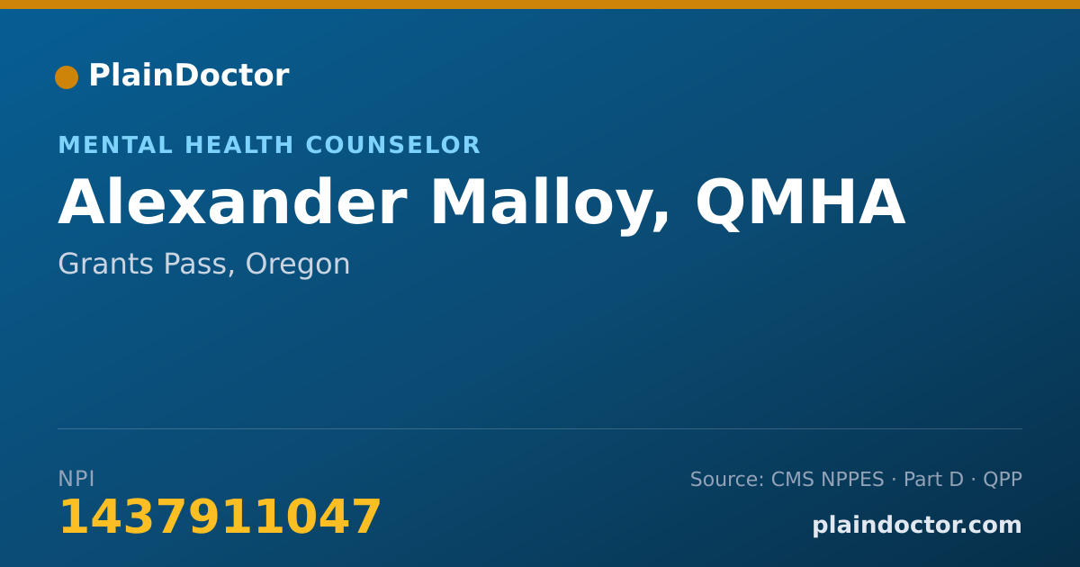 Shareable card for Alexander Malloy, QMHA - Mental Health Counselor, Grants Pass, OR