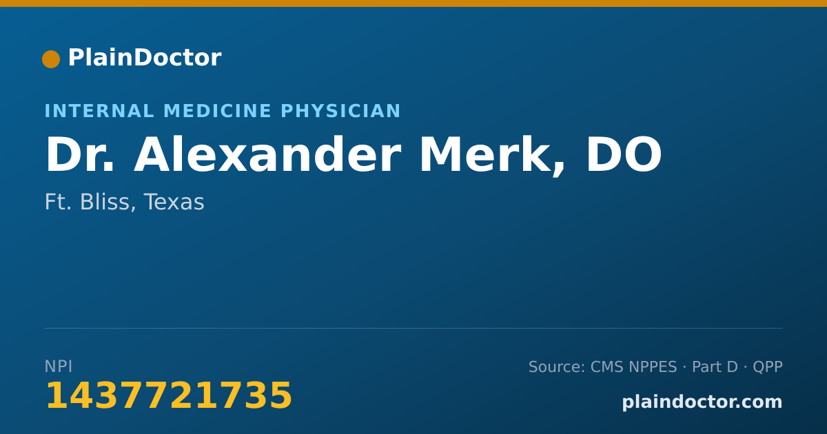 Shareable card for Alexander Merk, DO - Internal Medicine Physician, Ft. Bliss, TX