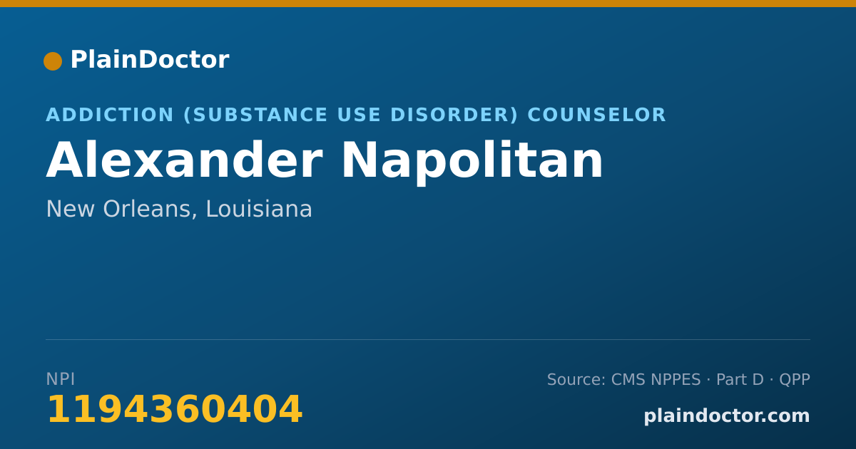 Shareable card for Alexander Napolitan - Addiction (Substance Use Disorder) Counselor, New Orleans, LA