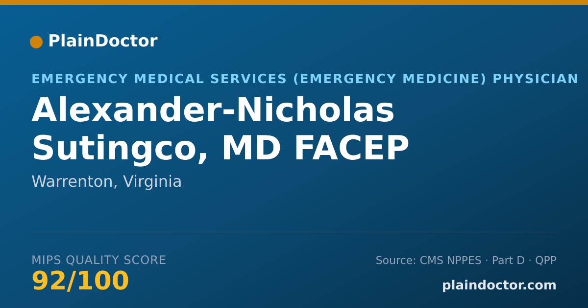 Shareable card for Alexander-Nicholas Sutingco, MD FACEP - Emergency Medical Services (Emergency Medicine) Physician, Warrenton, VA