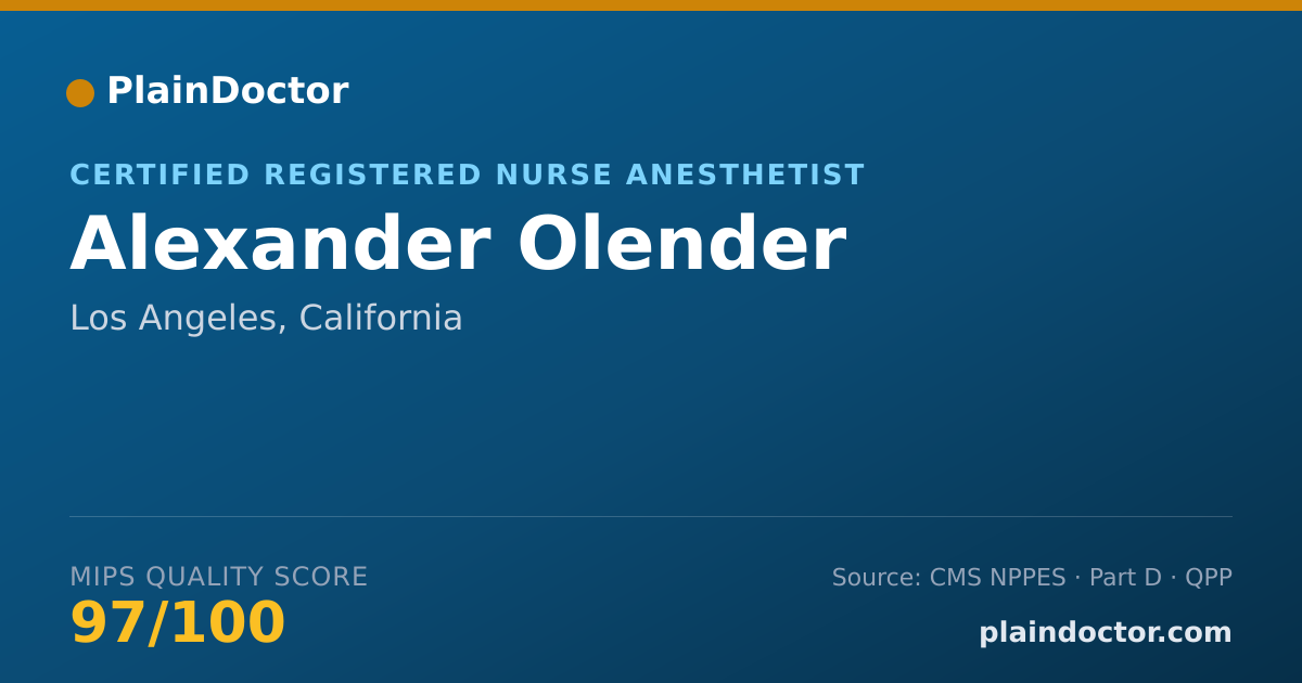 Shareable card for Alexander Olender - Certified Registered Nurse Anesthetist, Los Angeles, CA