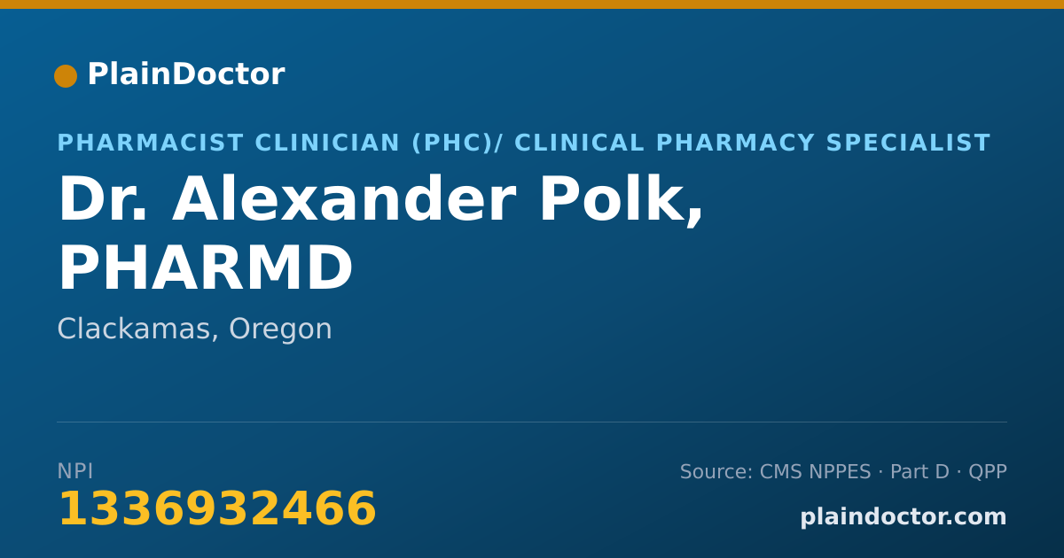 Shareable card for Alexander Polk, PHARMD - Pharmacist Clinician (PhC)/ Clinical Pharmacy Specialist, Clackamas, OR