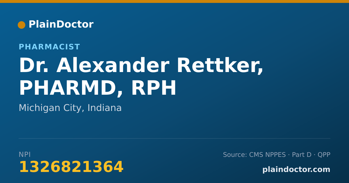 Shareable card for Alexander Rettker, PHARMD, RPH - Pharmacist, Michigan City, IN