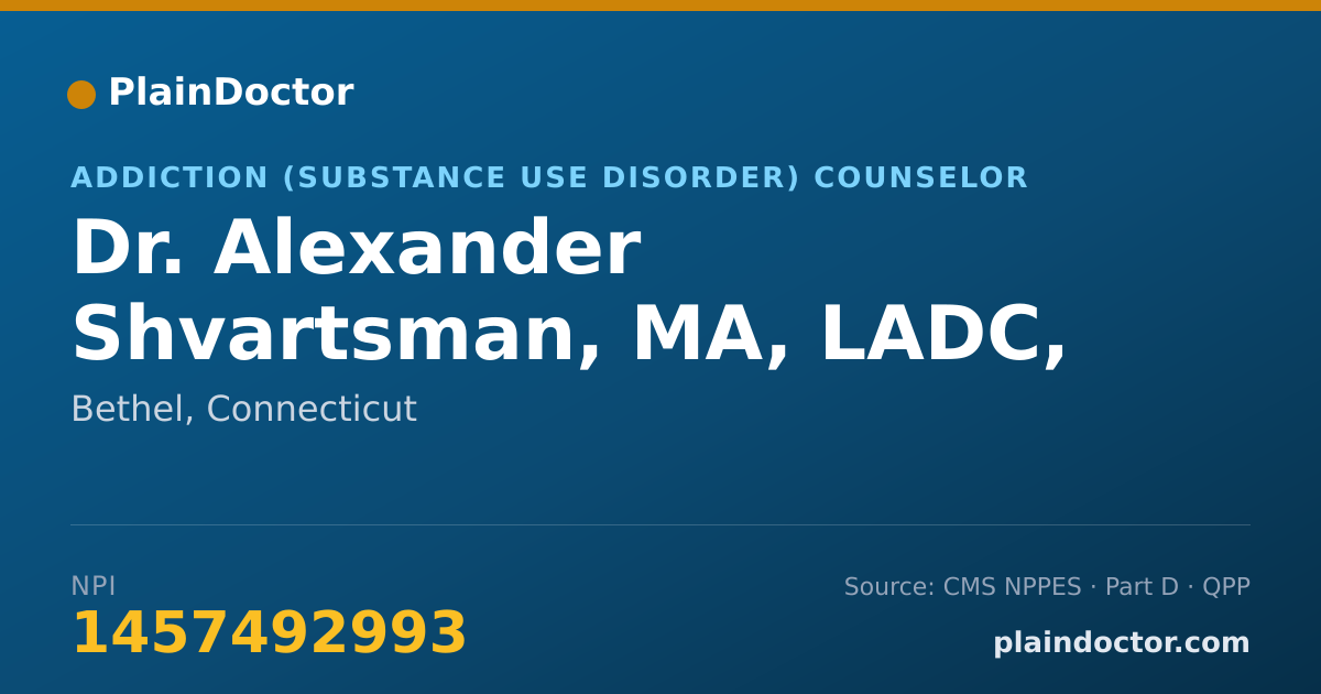 Shareable card for Alexander Shvartsman, MA, LADC, CCDP - Addiction (Substance Use Disorder) Counselor, Bethel, CT