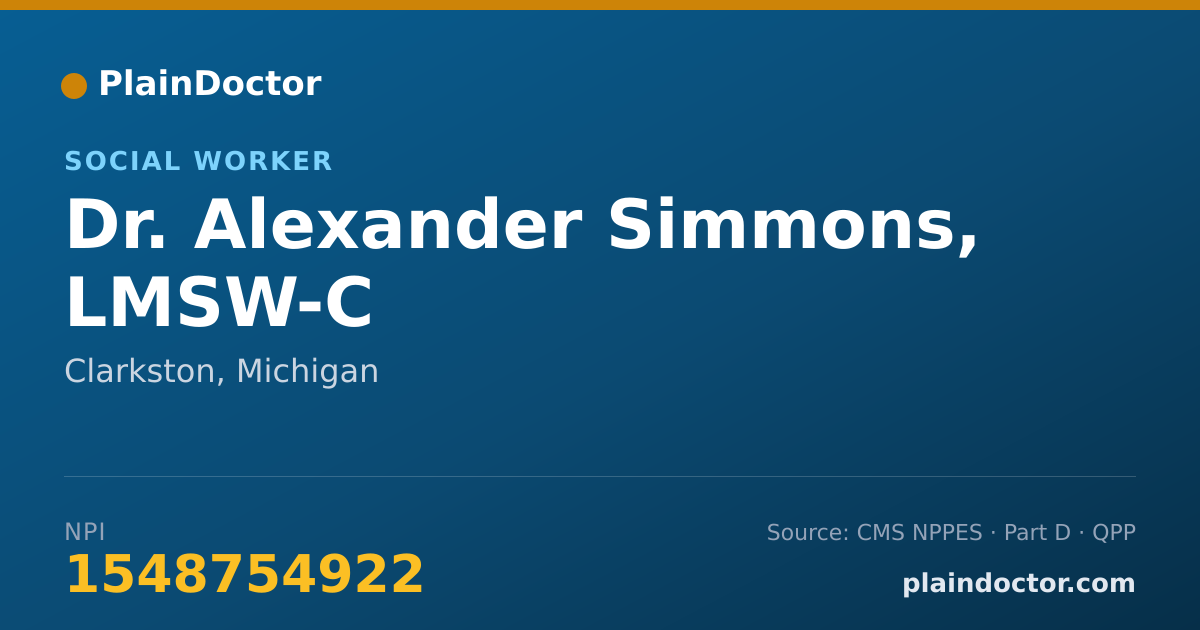 Shareable card for Alexander Simmons, LMSW-C - Social Worker, Clarkston, MI
