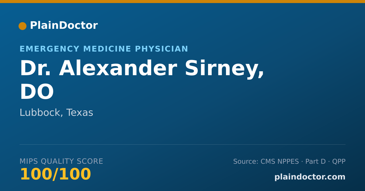 Shareable card for Alexander Sirney, DO - Emergency Medicine Physician, Lubbock, TX