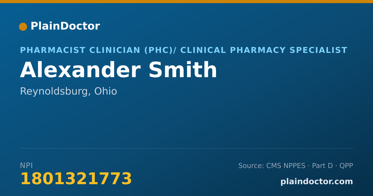 Shareable card for Alexander Smith - Pharmacist Clinician (PhC)/ Clinical Pharmacy Specialist, Reynoldsburg, OH