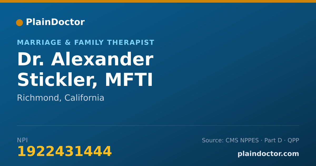 Shareable card for Alexander Stickler, MFTI - Marriage & Family Therapist, Richmond, CA