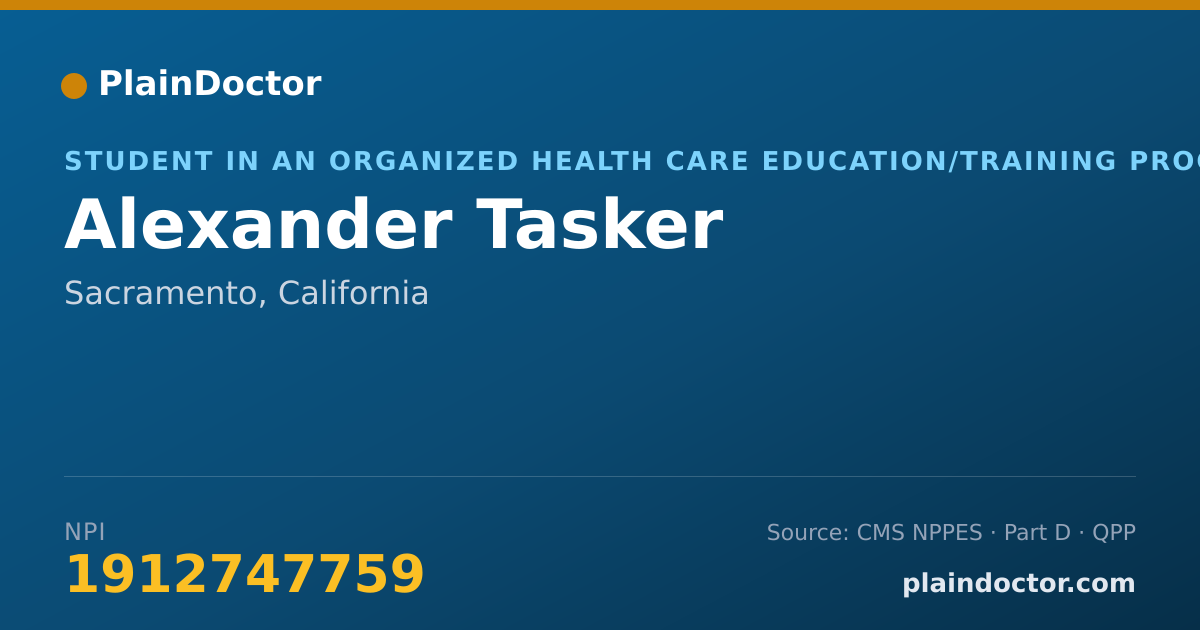 Shareable card for Alexander Tasker - Physician Assistant, Sacramento, CA