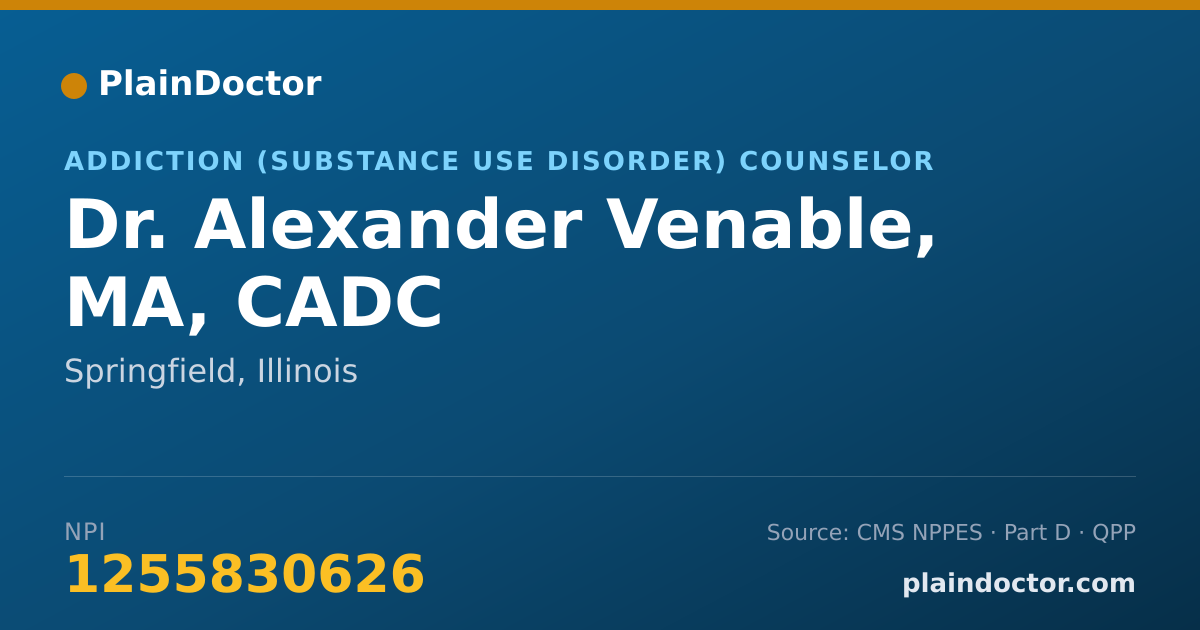 Shareable card for Alexander Venable, MA, CADC - Addiction (Substance Use Disorder) Counselor, Springfield, IL