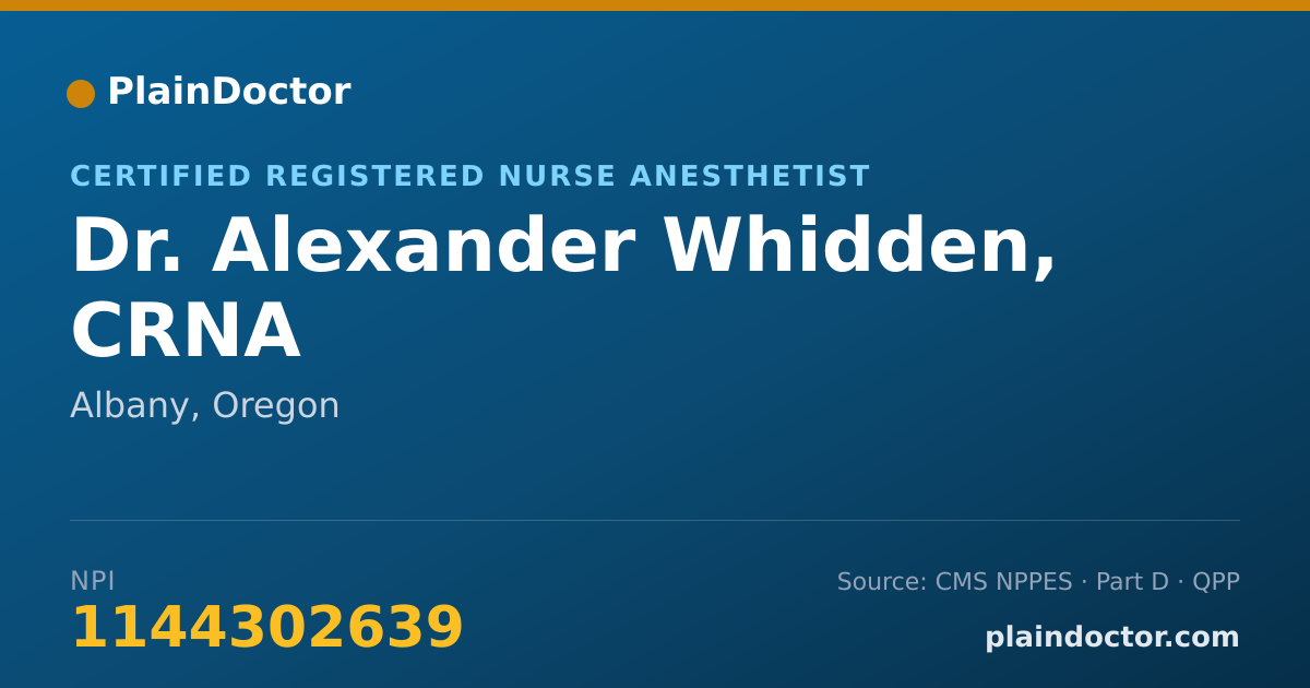 Shareable card for Alexander Whidden, CRNA - Certified Registered Nurse Anesthetist, Albany, OR