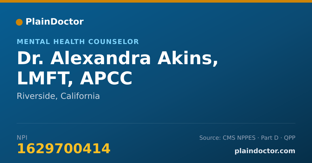 Shareable card for Alexandra Akins, LMFT, APCC - Mental Health Counselor, Riverside, CA