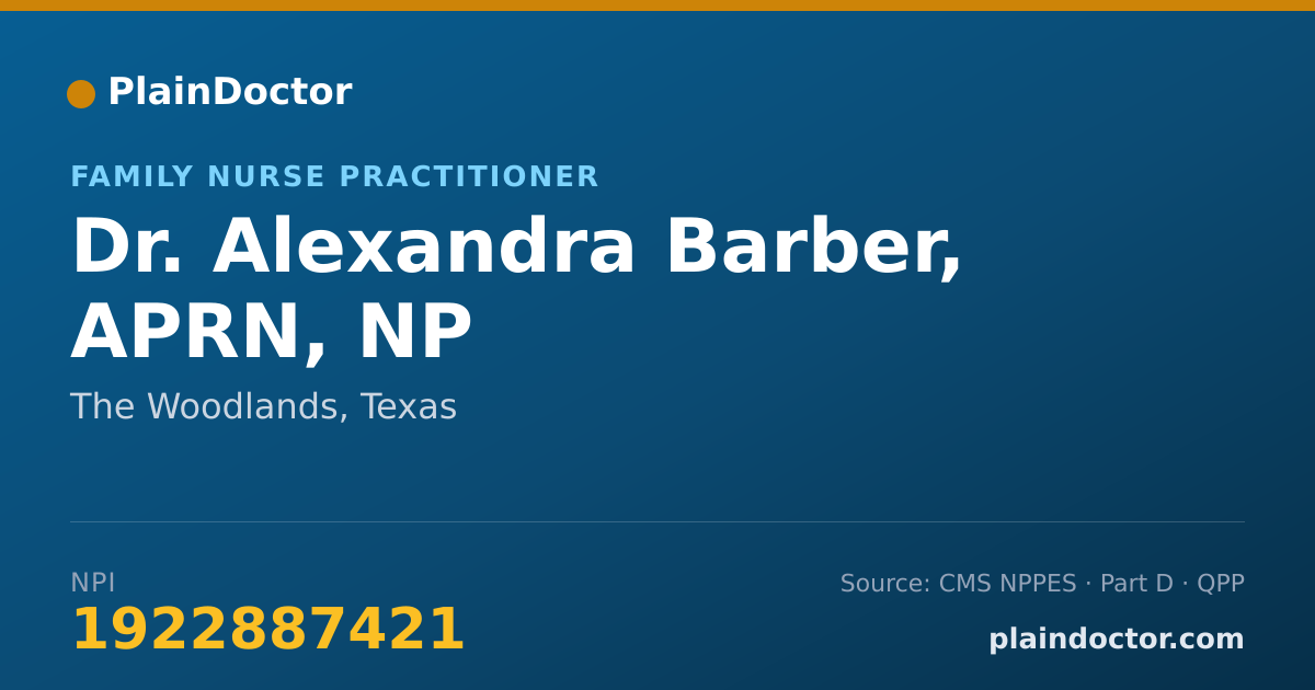 Shareable card for Alexandra Barber, APRN, NP - Family Nurse Practitioner, The Woodlands, TX