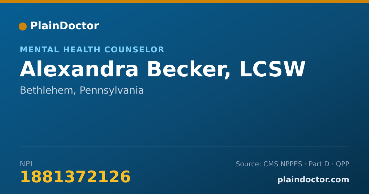 Shareable card for Alexandra Becker, LCSW - Mental Health Counselor, Bethlehem, PA