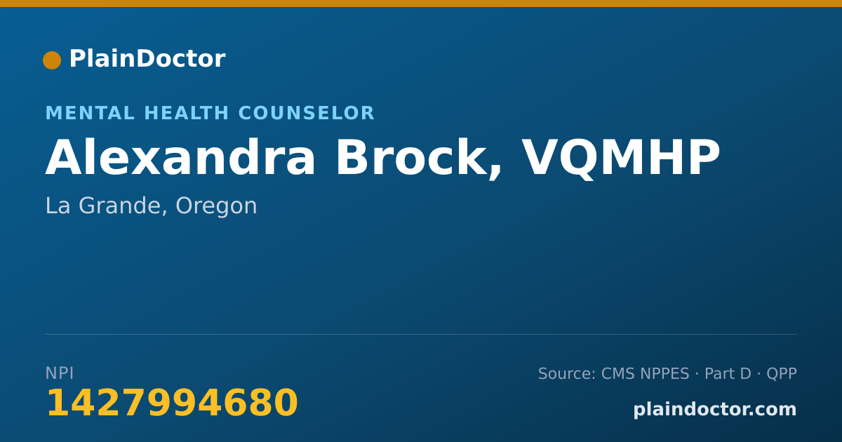 Shareable card for Alexandra Brock, VQMHP - Mental Health Counselor, La Grande, OR