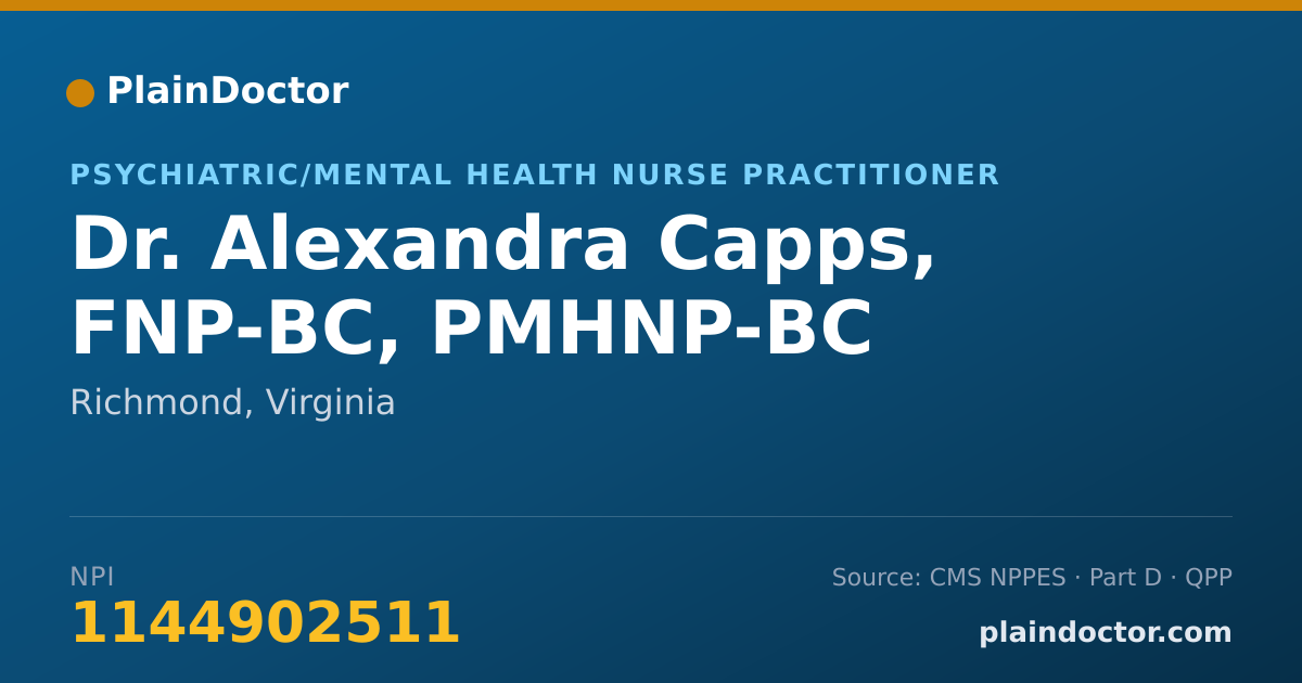 Shareable card for Alexandra Capps, FNP-BC, PMHNP-BC - Psychiatric/Mental Health Nurse Practitioner, Richmond, VA