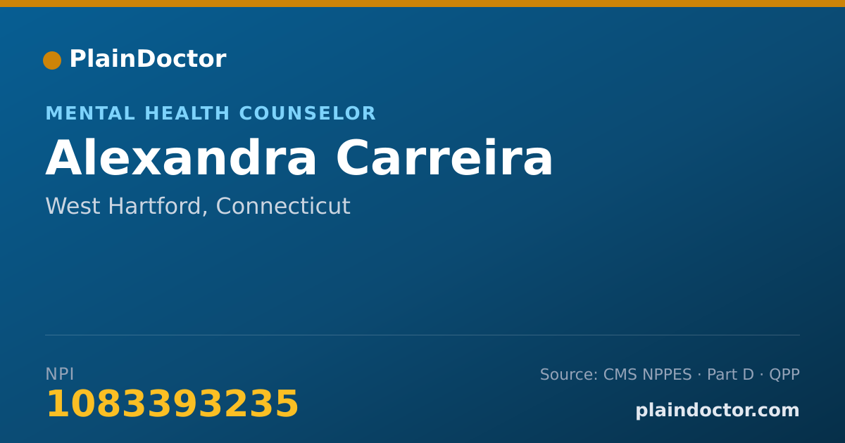Shareable card for Alexandra Carreira - Mental Health Counselor, West Hartford, CT