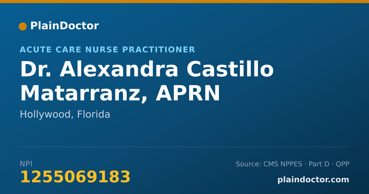 Shareable card for Alexandra Castillo Matarranz, APRN - Acute Care Nurse Practitioner, Hollywood, FL
