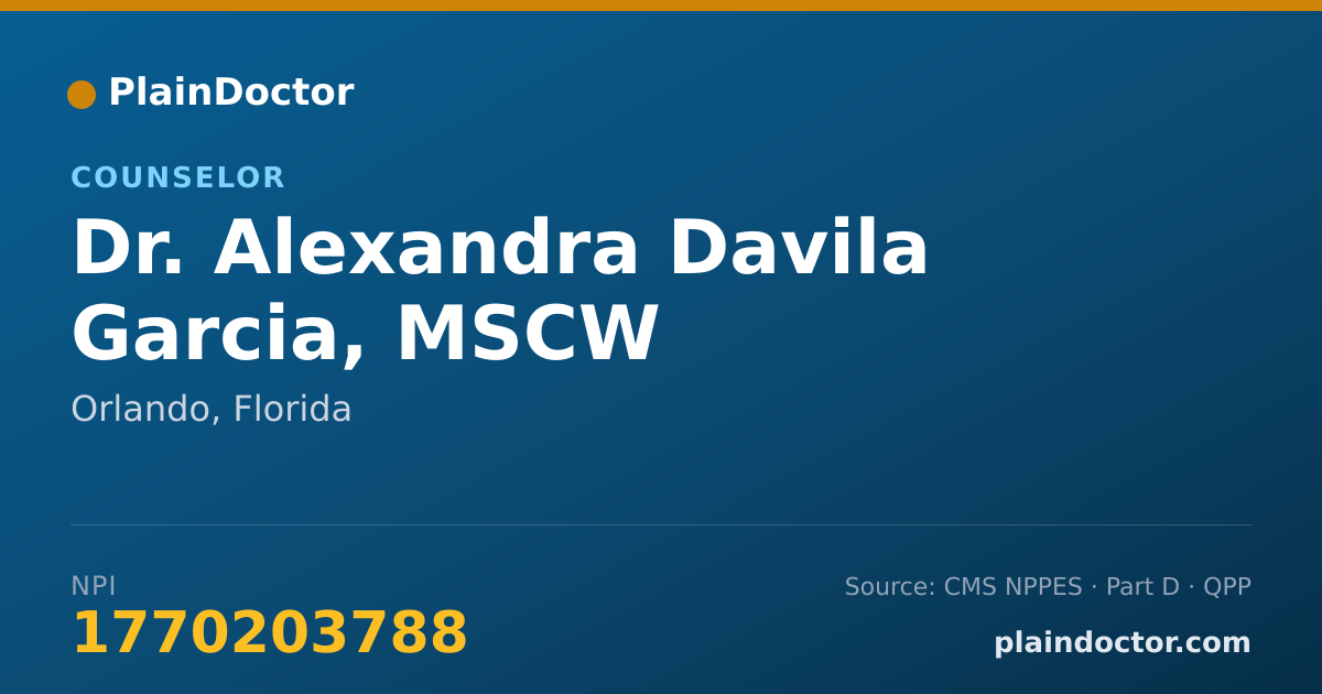 Shareable card for Alexandra Davila Garcia, MSCW - Counselor, Orlando, FL