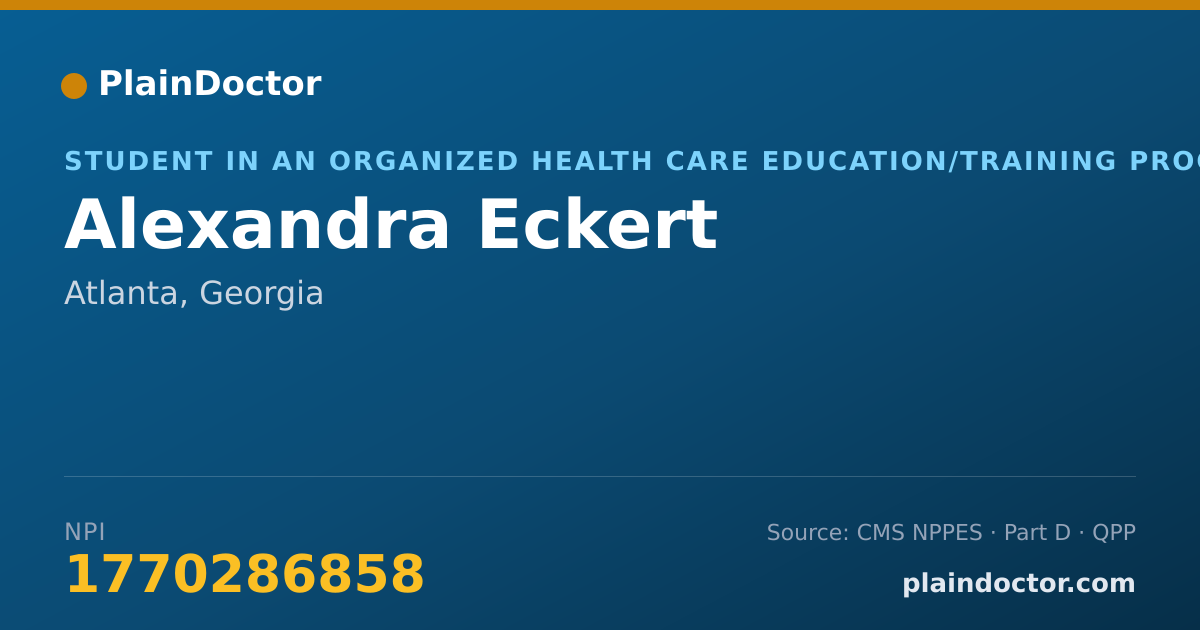 Shareable card for Alexandra Eckert - Student in an Organized Health Care Education/Training Program, Atlanta, GA