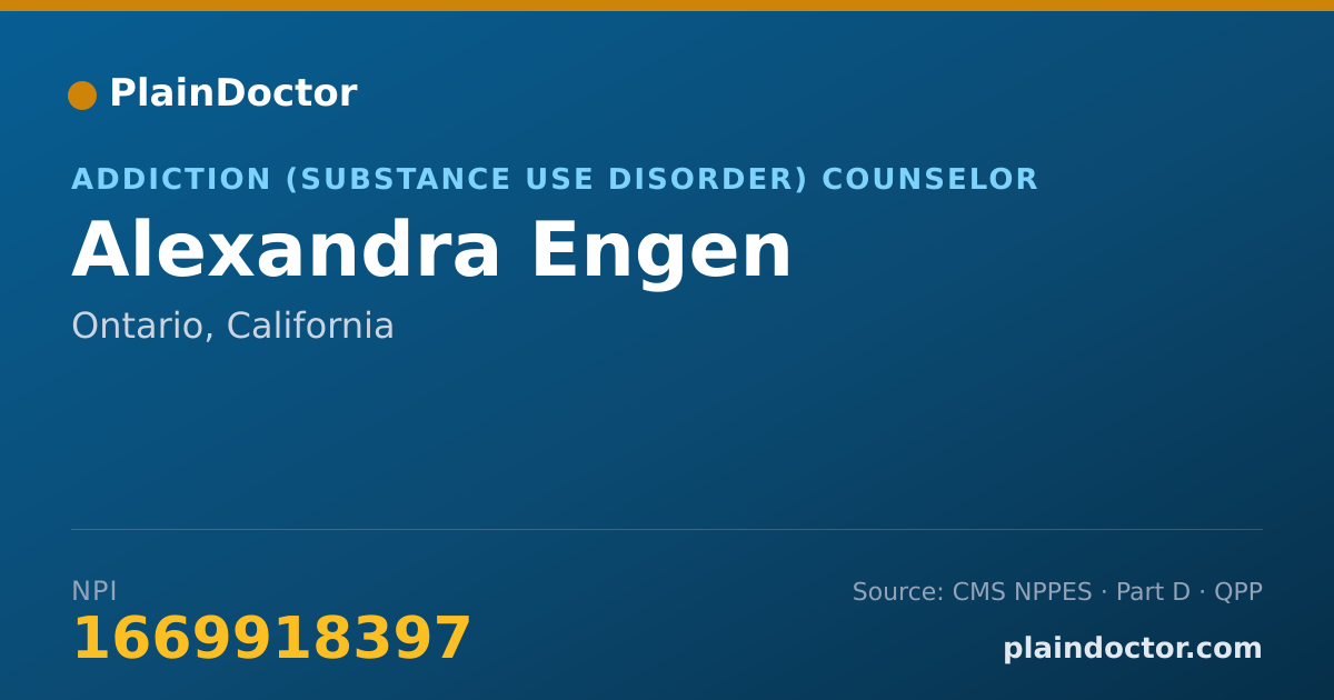 Shareable card for Alexandra Engen - Addiction (Substance Use Disorder) Counselor, Ontario, CA