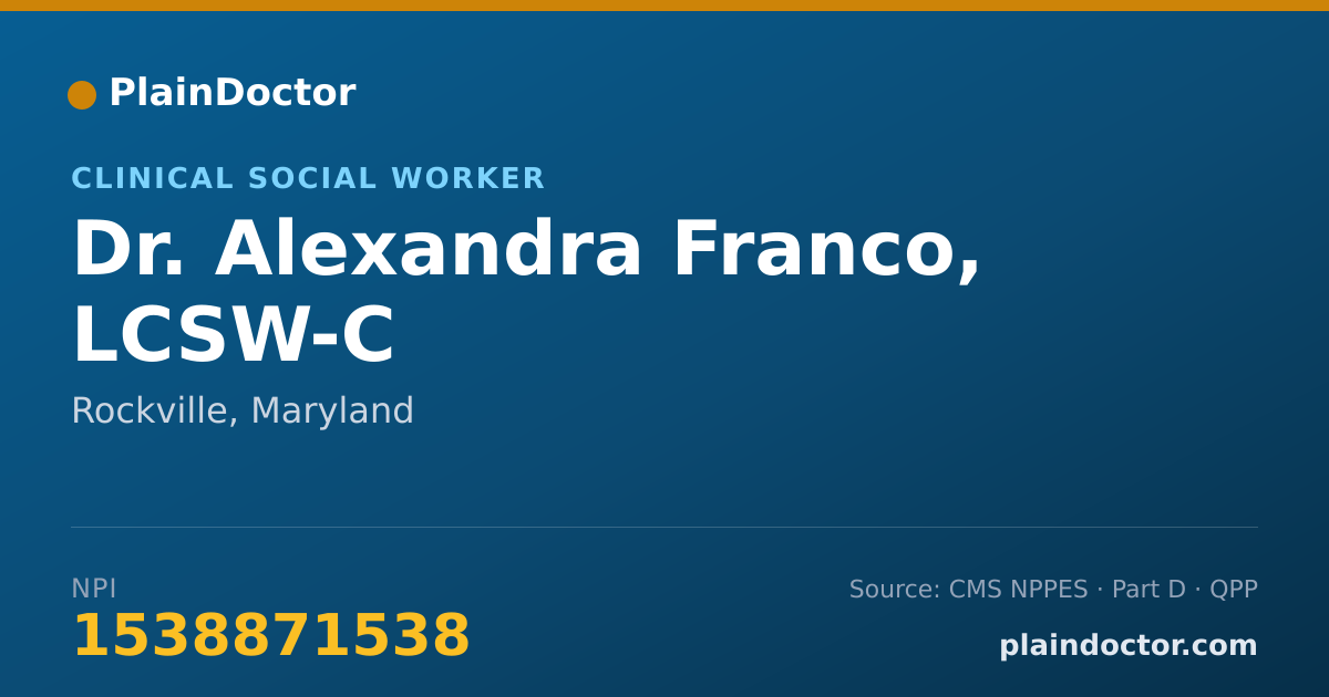 Shareable card for Alexandra Franco, LCSW-C - Clinical Social Worker, Rockville, MD