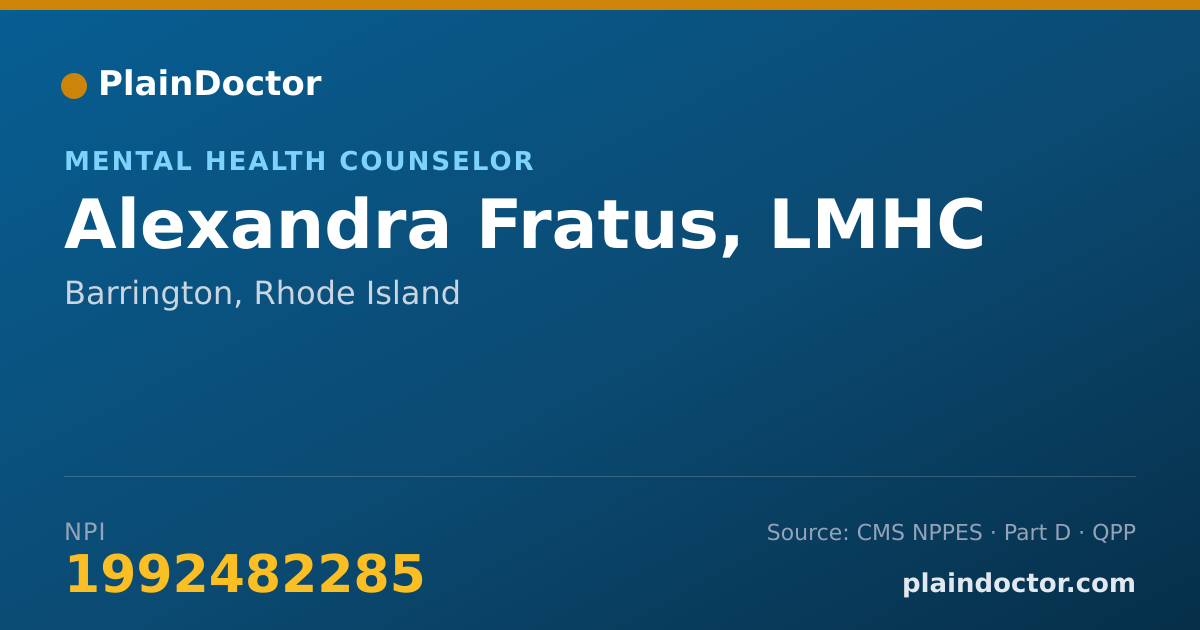 Shareable card for Alexandra Fratus, LMHC - Mental Health Counselor, Barrington, RI