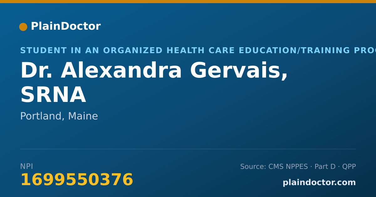 Shareable card for Alexandra Gervais, SRNA - Student in an Organized Health Care Education/Training Program, Portland, ME